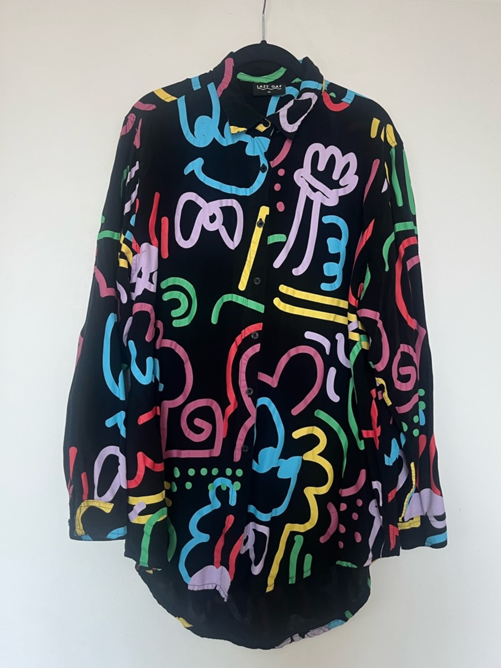 Lazy Oaf Black Multicolor Graffiti style Button-Up Shirt